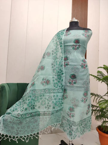 Premium Kota Doria Hand Block Print Unstitch Dress Material
