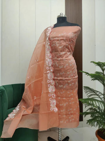 Stylish Kota Doria Embroidered Dress Material (Unstitched)