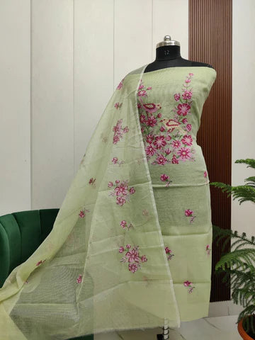 Stylish Kota Doria Embroidered Dress Material (Unstitched)