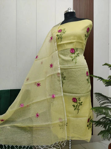 Stylish Kota Doria Embroidered Dress Material (Unstitched)