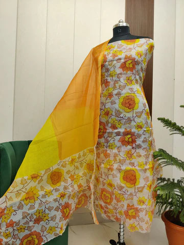 Premium Kota Doria Screen Printed Unstitched Suit Material