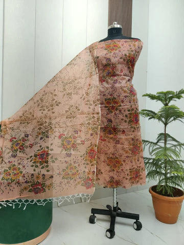 Premium Kota Doria Screen Printed Unstitched Suit Material