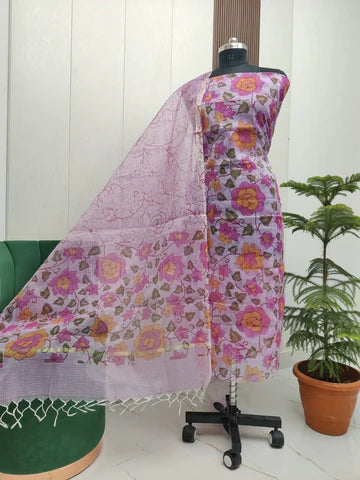 Premium Kota Doria Screen Printed Unstitched Suit Material