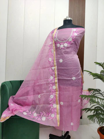 Kota Doria Looms - Aari Work Dress Material