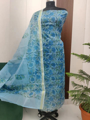 Kota Doria Looms - Block Print Dress Material
