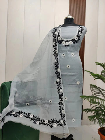 Premium Kota Doria Aari Embroidery Unstitch Dress Material