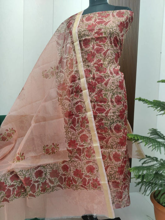 Premium Kota Doria Hand Block Print Unstitch Dress Material