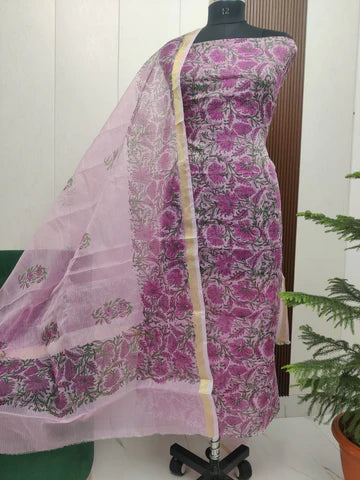 Premium Kota Doria Hand Block Print Unstitch Dress Material