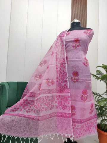 Premium Kota Doria Hand Block Print Unstitch Dress Material