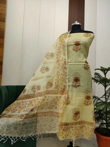 Premium Kota Doria Hand Block Print Unstitch Dress Material