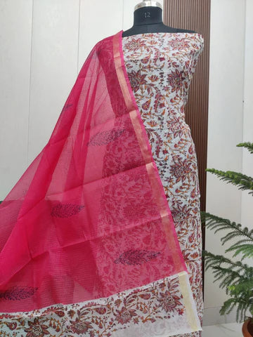 Premium Kota Doria Hand Block Print Unstitch Dress Material
