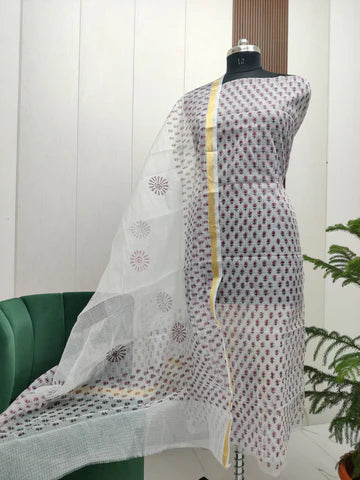 Premium Kota Doria Hand Block Print Unstitch Dress Material