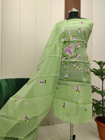 Premium Kota Doria Hand Brush Paint Unstitch Dress Material