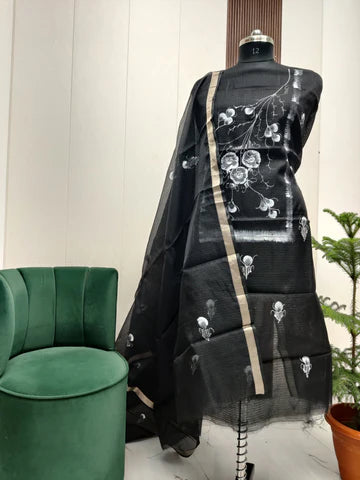 Premium Kota Doria Hand Brush Paint Unstitch Dress Material