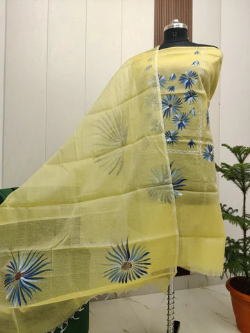 Premium Kota Doria Hand Brush Paint Unstitch Dress Material