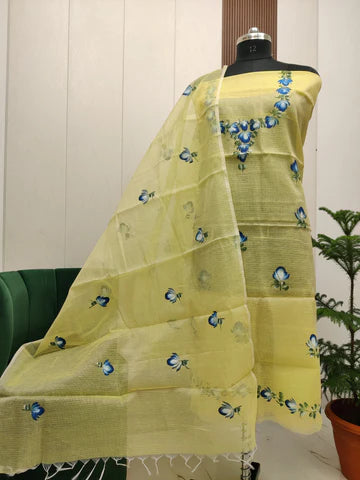 Premium Kota Doria Hand Brush Paint Unstitch Dress Material