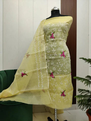 Stylish Kota Doria Embroidered Dress Material (Unstitched)