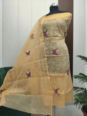 Stylish Kota Doria Embroidered Dress Material (Unstitched)