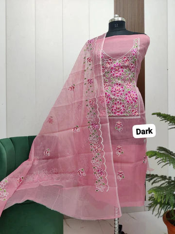 Stylish Kota Doria Embroidered Dress Material (Unstitched)