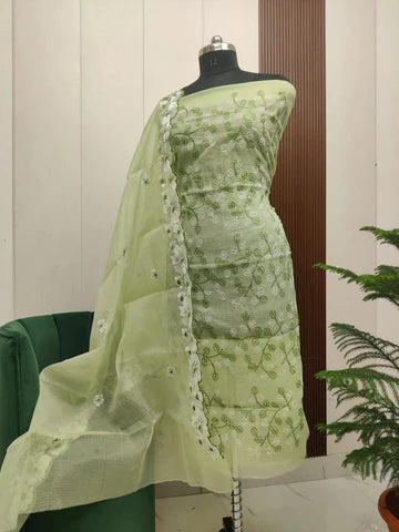 Stylish Kota Doria Embroidered Dress Material (Unstitched)