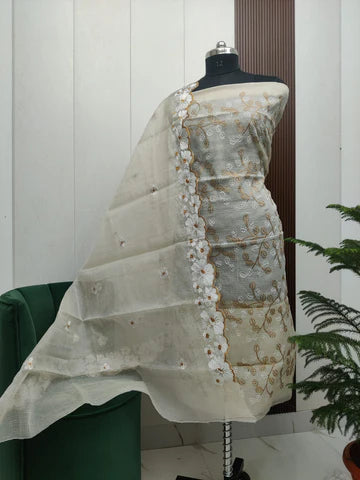 Stylish Kota Doria Embroidered Dress Material (Unstitched)