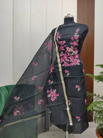 Stylish Kota Doria Embroidered Dress Material (Unstitched)