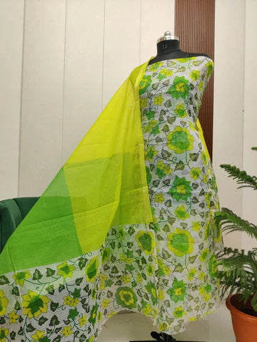 Premium Kota Doria Screen Printed Unstitched Suit Material