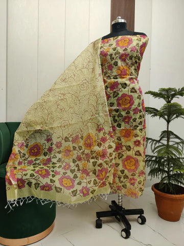 Premium Kota Doria Screen Printed Unstitched Suit Material