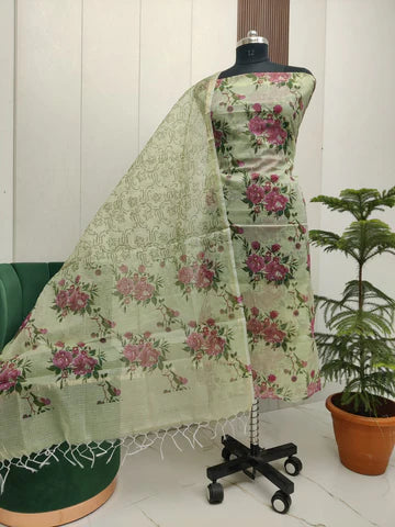 Premium Kota Doria Screen Printed Unstitched Suit Material