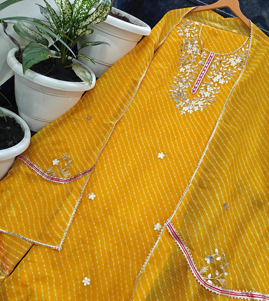 Premium Kota Doria Embroidery with Lehariya Print Unstitched Dress Material